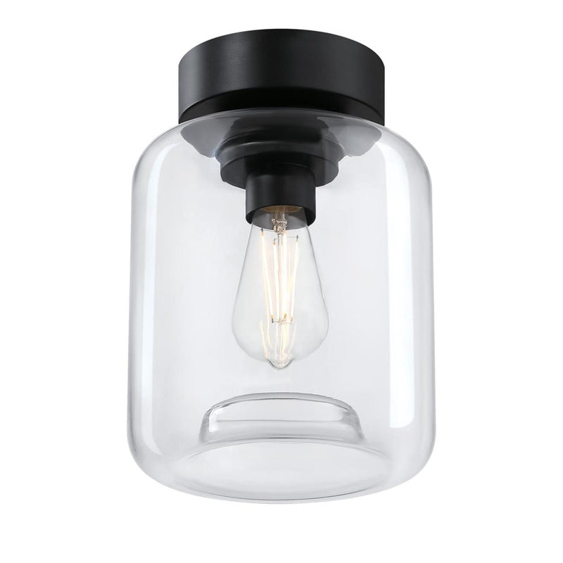 Westinghouse Judd 8in 1-Light Semi-Flush Mount | Transitional Matte Black and Clear Glass | Hallway & Living Room | 8 x 8 x 11 in | Model 6131200
