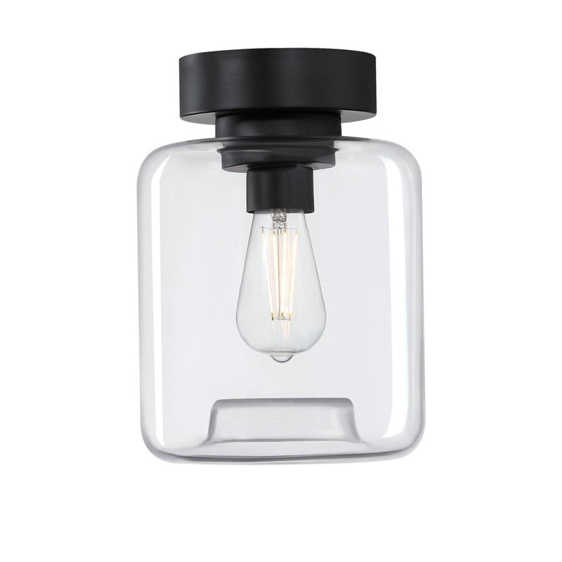 Westinghouse Judd 8in 1-Light Semi-Flush Mount | Transitional Matte Black and Clear Glass | Hallway & Living Room | 8 x 8 x 11 in | Model 6131200