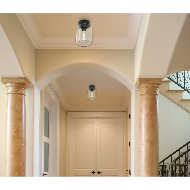 Westinghouse Judd 8in 1-Light Semi-Flush Mount | Transitional Matte Black and Clear Glass | Hallway & Living Room | 8 x 8 x 11 in | Model 6131200