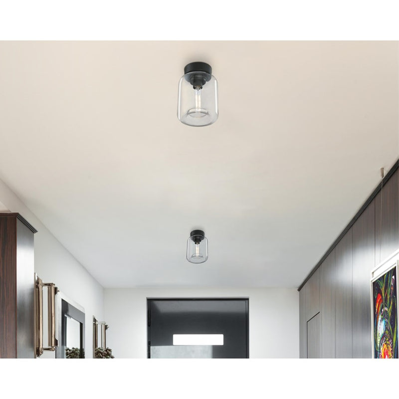 Westinghouse Judd 8in 1-Light Semi-Flush Mount | Transitional Matte Black and Clear Glass | Hallway & Living Room | 8 x 8 x 11 in | Model 6131200