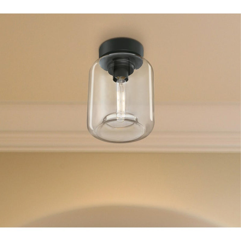 Westinghouse Judd 8in 1-Light Semi-Flush Mount | Transitional Matte Black and Clear Glass | Hallway & Living Room | 8 x 8 x 11 in | Model 6131200