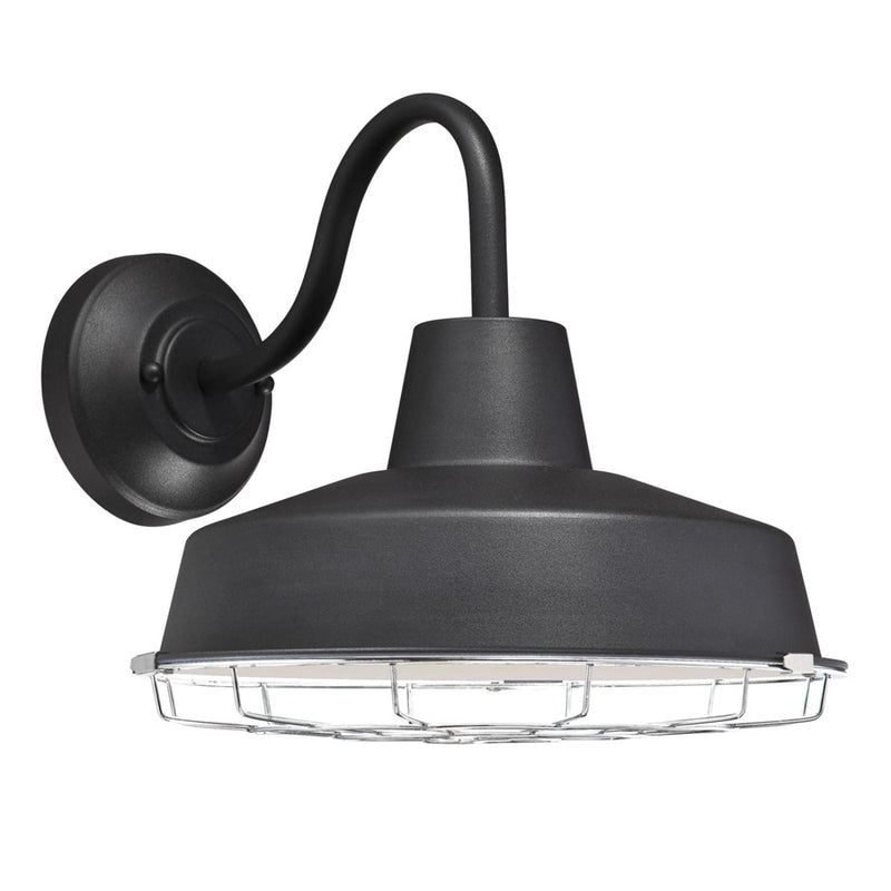 Westinghouse Academy 12in 1-Light Outdoor Wall Sconce | Vintage Textured Black and Cage Shade | Covered Porch & Entryway | Model 6131300