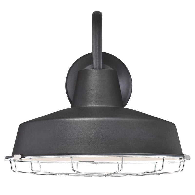 Westinghouse Academy 12in 1-Light Outdoor Wall Sconce | Vintage Textured Black and Cage Shade | Covered Porch & Entryway | Model 6131300