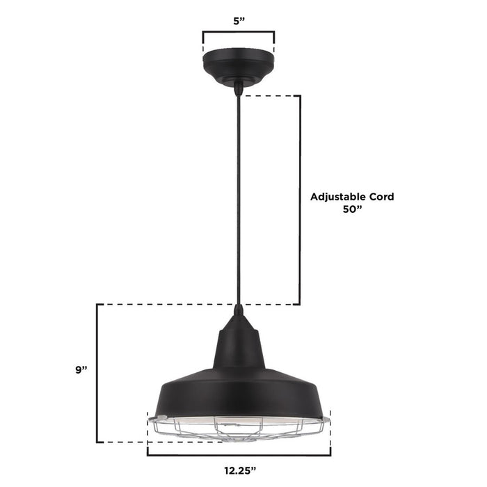 Westinghouse Academy 1 Light 12" Pendant, Black/Cage Shade