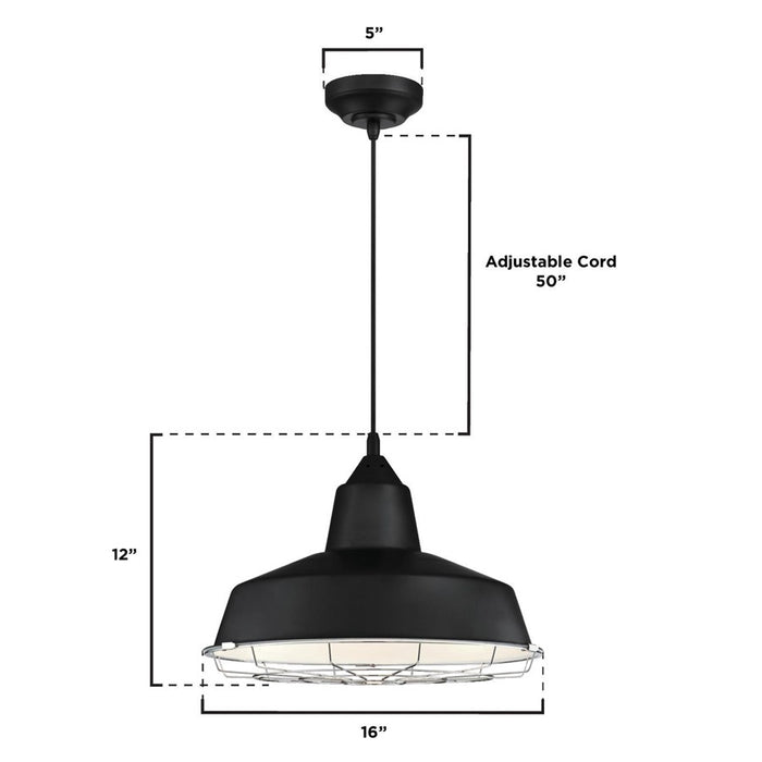 Westinghouse Academy 1 Light 16" Pendant, Black/Cage Shade