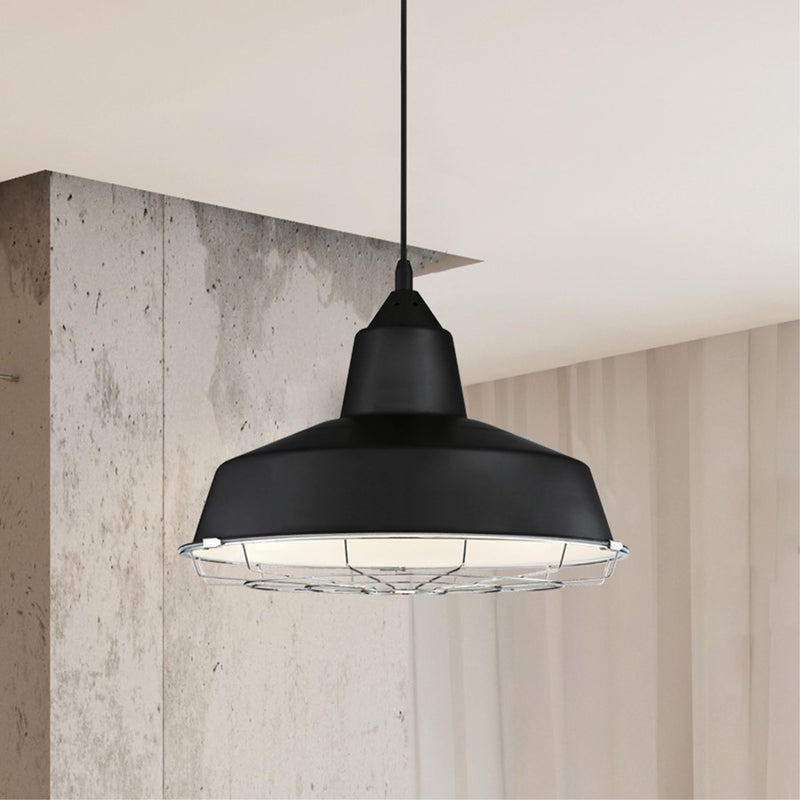 Westinghouse Academy 1 Light 16" Pendant, Black/Cage Shade