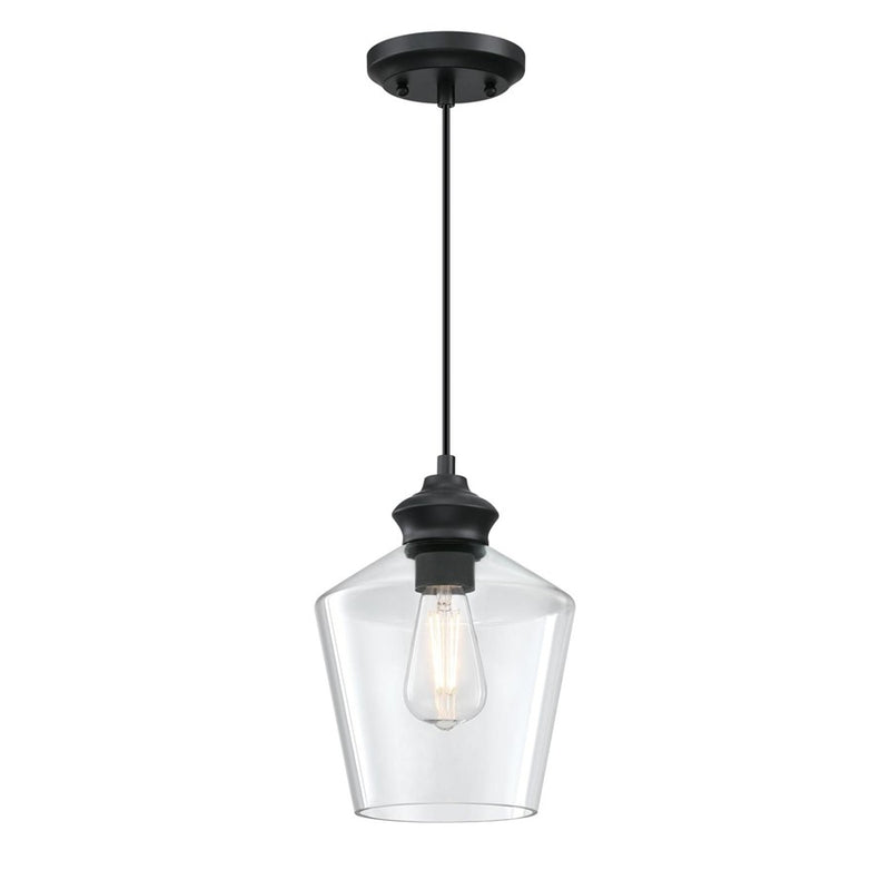 Westinghouse Ramsey 8in 1-Light Mini Pendant | Transitional Matte Black and Clear Glass | Kitchen Island & Dining Room | 8 x 8 x 11 in | Model 6132600