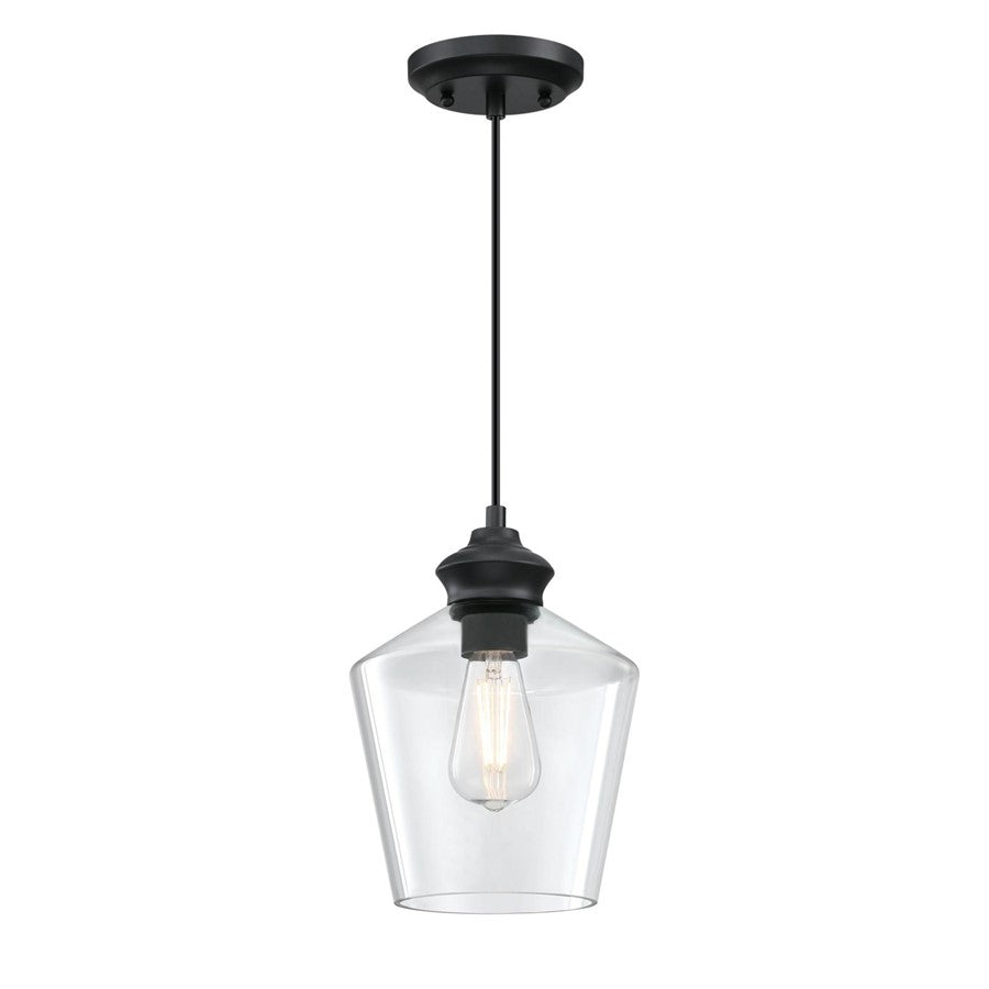 Westinghouse Ramsey 1 Light Pendant, Matte Black/Clear Glass - 6132600