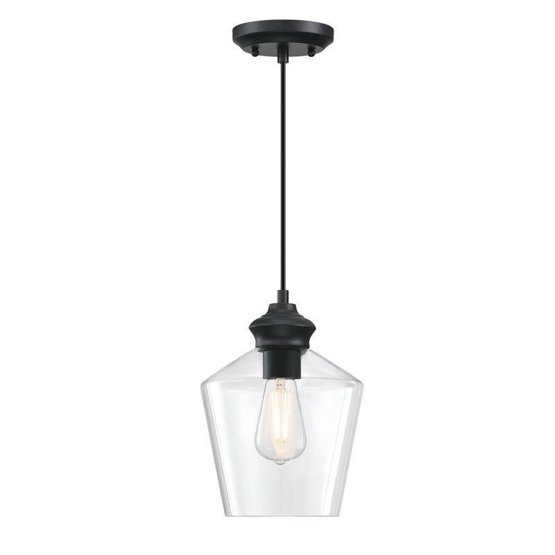 Westinghouse Ramsey 8in 1-Light Mini Pendant | Transitional Matte Black and Clear Glass | Kitchen Island & Dining Room | 8 x 8 x 11 in | Model 6132600