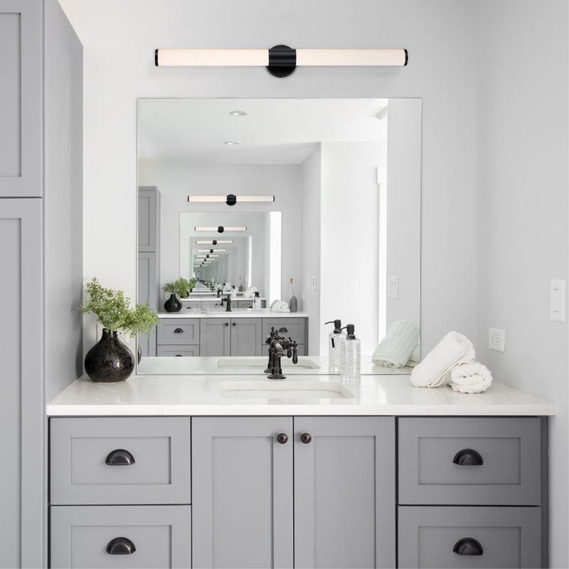 Westinghouse Clarksboro 36in 1-Light Wall Sconce | Transitional Matte Black and Frosted Acrylic | Hallway & Bathroom | Model 6138400