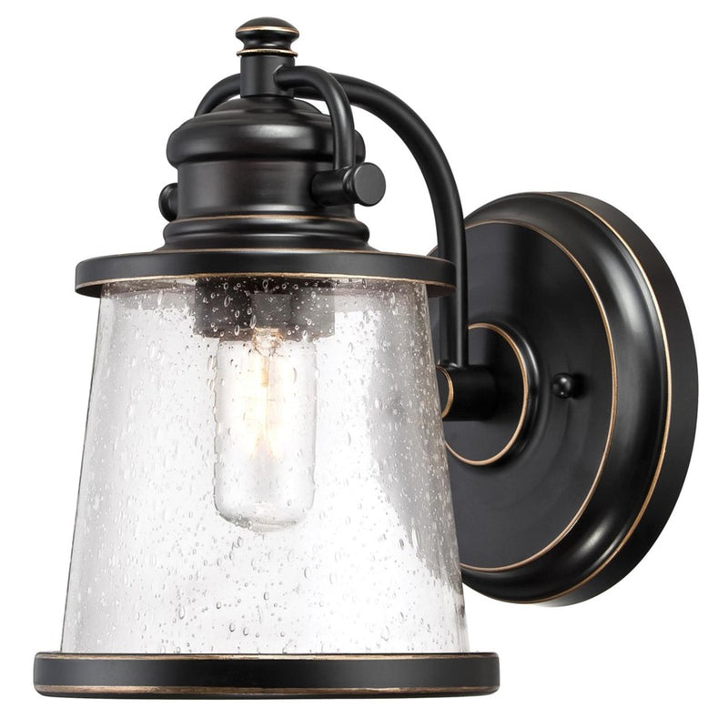 Westinghouse Emma Jane 10in 1-Light Outdoor Wall Lantern | Coastal Amber Bronze and Clear Seeded Glass | Entryway & Porch | Model 6204000