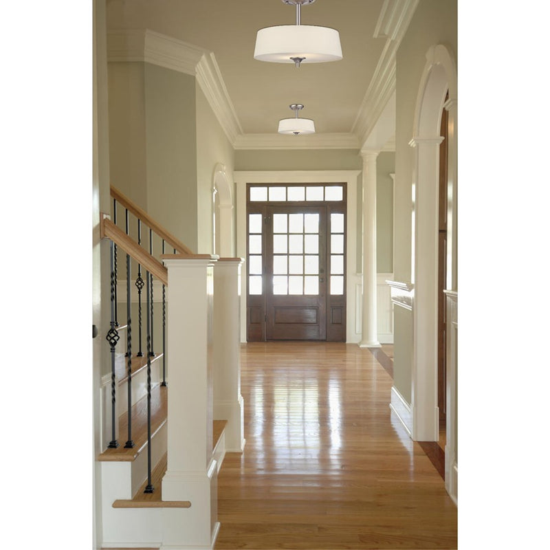 Westinghouse Parker Mews 13in 2-Light Semi-Flush Mount | Contemporary Brushed Nickel and White Linen Fabric | Bedroom & Hallway | Model 6225700