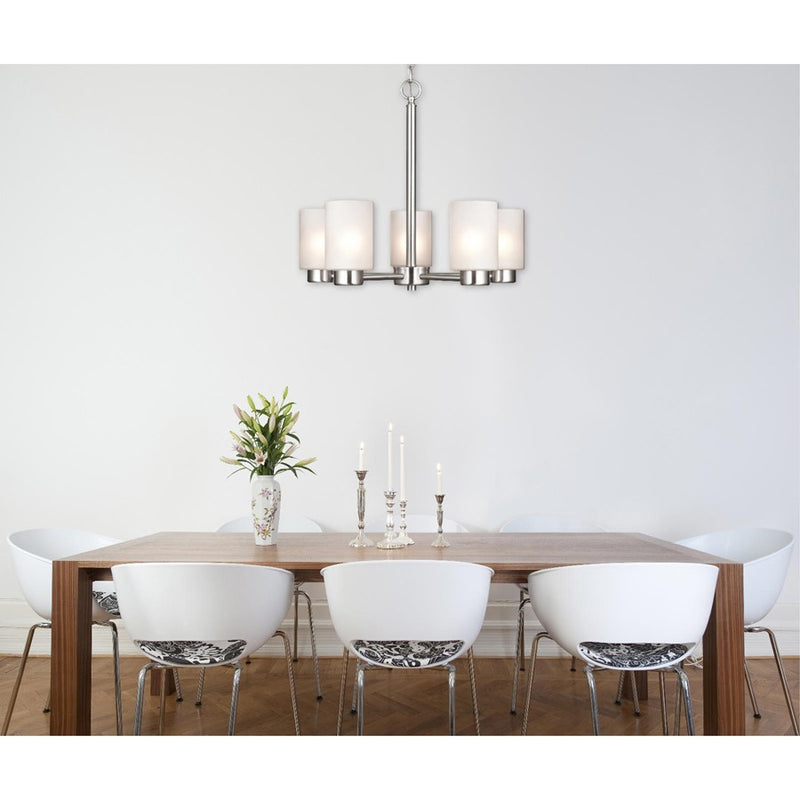 Westinghouse Sylvestre 20in 5-Light Chandelier | Brushed Nickel and Frosted Seeded Glass | Dining Room & Living Room | 20 x 20 x 18 in | Model 6227400