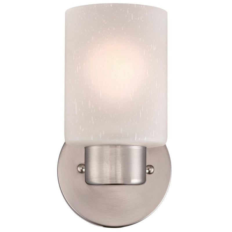 Westinghouse Sylvestre 1-Light Wall Sconce | Brushed Nickel and Frosted Seeded Glass | Bathroom & Hallway | 8 x 4 x 6 in | Model 6227800