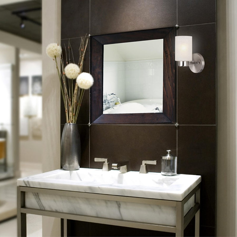 Westinghouse Sylvestre 1-Light Wall Sconce | Brushed Nickel and Frosted Seeded Glass | Bathroom & Hallway | 8 x 4 x 6 in | Model 6227800