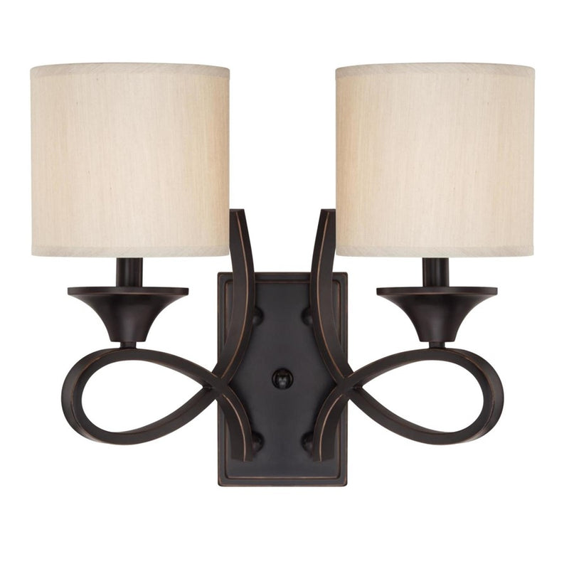 Westinghouse Lenola 2Lt Wall Light, Amber Bronze /Beige Fabric Shades - 6302700