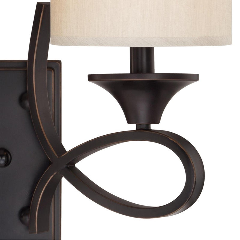 Westinghouse Lenola 16in 2-Light Wall Sconce | Traditional Amber Bronze and Beige Fabric Shade | Bathroom & Vanity | 16 x 7 x 13 in | Model 6302700