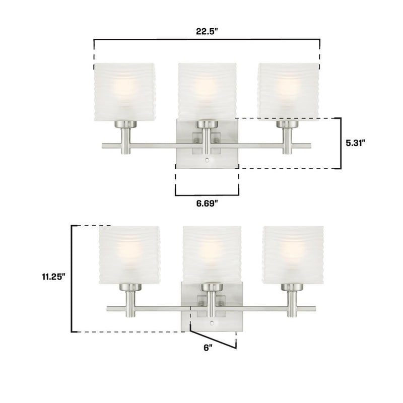 Westinghouse Alexander 22in 3-Light Wall Sconce | Contemporary Brushed Nickel and Rippled White Glass | Bathroom & Vanity | Model 6304000