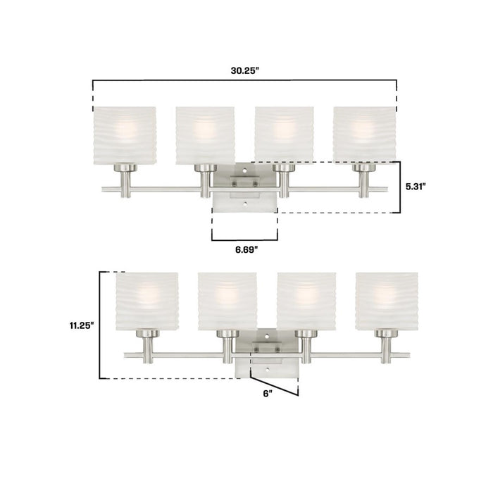 Westinghouse Alexander 4Lt Wall Light, Nickel/Rippled White Glazed