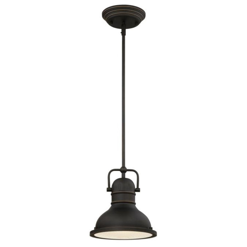 Westinghouse Boswell 8in 1-Light Pendant | Vintage Oil Rubbed Bronze and Frosted Prismatic Lens | Kitchen Island & Dining Room | Model 63082A