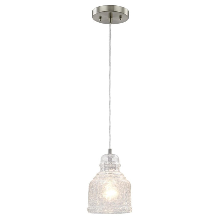 Westinghouse 1 Light Pendant, Brushed Nickel/Clear Crackle Glass - 6309200