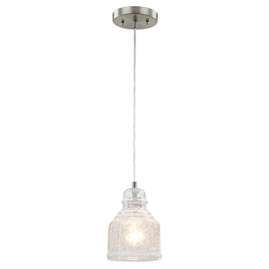Westinghouse 1 Light Pendant, Brushed Nickel/Clear Crackle Glass - 6309200