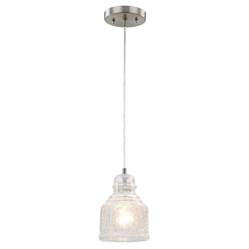 Westinghouse 8in 1-Light Pendant | Traditional Brushed Nickel and Clear Crackle Glass | Kitchen & Dining Room | 6 x 6 x 8 in | Model 6309200
