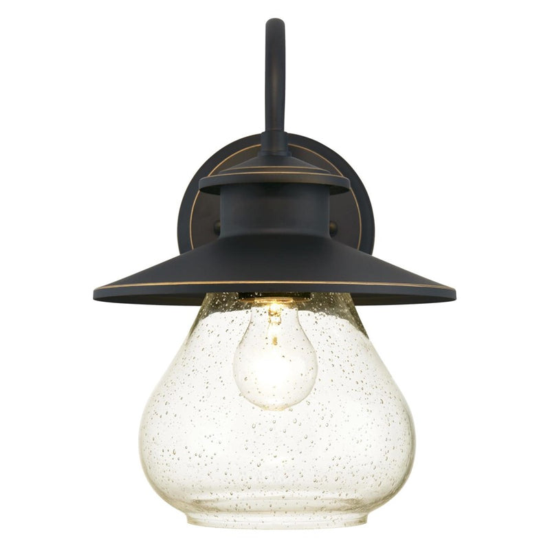 Westinghouse Delmont 14in 1-Light Outdoor Wall Sconce | Oil Rubbed Bronze Clear Seeded Glass | Entryway & Porch | 14 x 10 x 12 in | Model 6313500