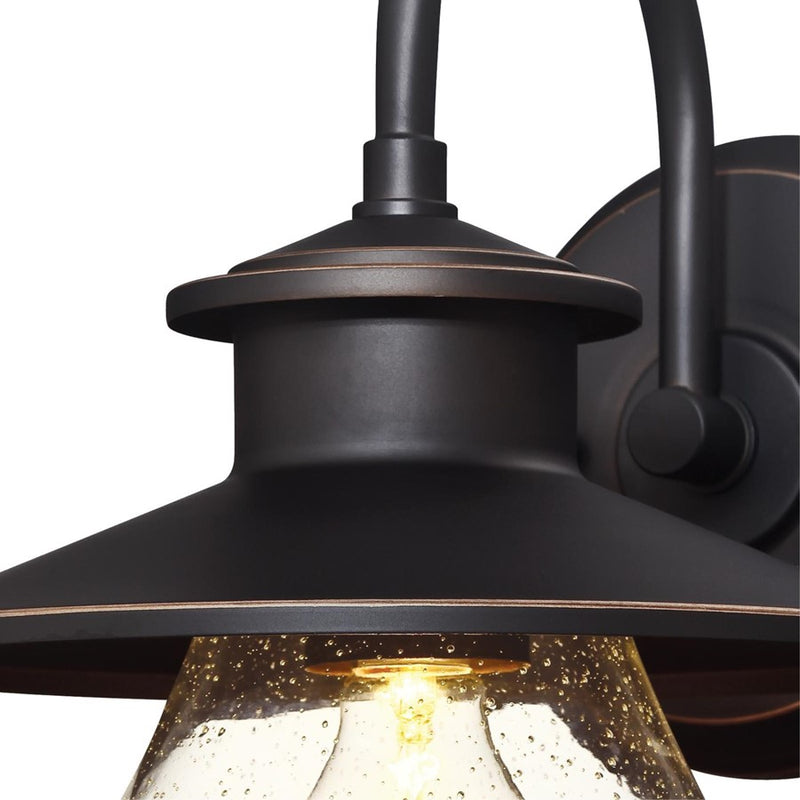 Westinghouse Delmont 14in 1-Light Outdoor Wall Sconce | Oil Rubbed Bronze Clear Seeded Glass | Entryway & Porch | 14 x 10 x 12 in | Model 6313500