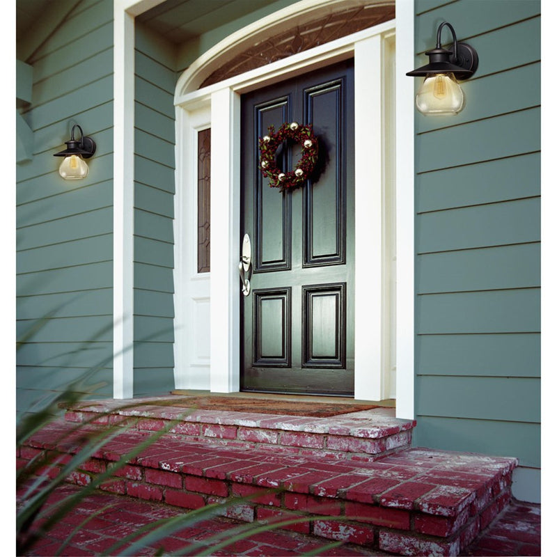 Westinghouse Delmont 14in 1-Light Outdoor Wall Sconce | Oil Rubbed Bronze Clear Seeded Glass | Entryway & Porch | 14 x 10 x 12 in | Model 6313500
