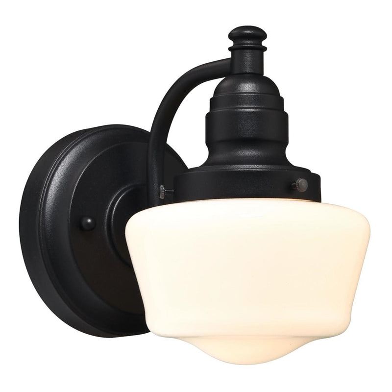 Westinghouse Eddystone 8in 1-Light Outdoor Wall Sconce | Textured Black White Opal Glass | Entryway & Porch | 8 x 6 x 9 in | Model 6314300