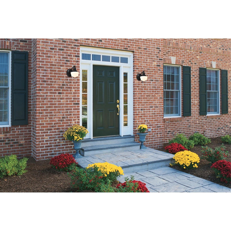 Westinghouse Eddystone 8in 1-Light Outdoor Wall Sconce | Textured Black White Opal Glass | Entryway & Porch | 8 x 6 x 9 in | Model 6314300