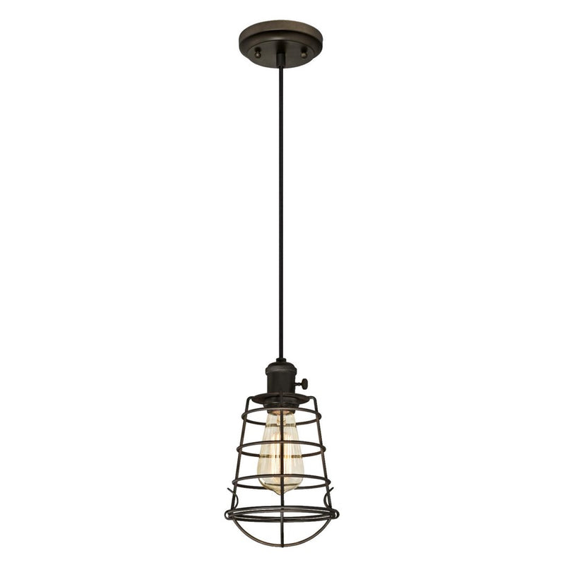 Westinghouse Nolan 6in 1-Light Mini Pendant | Vintage Industrial Oil Rubbed Bronze and Metal Cage | Kitchen & Dining Room | Model 6323600