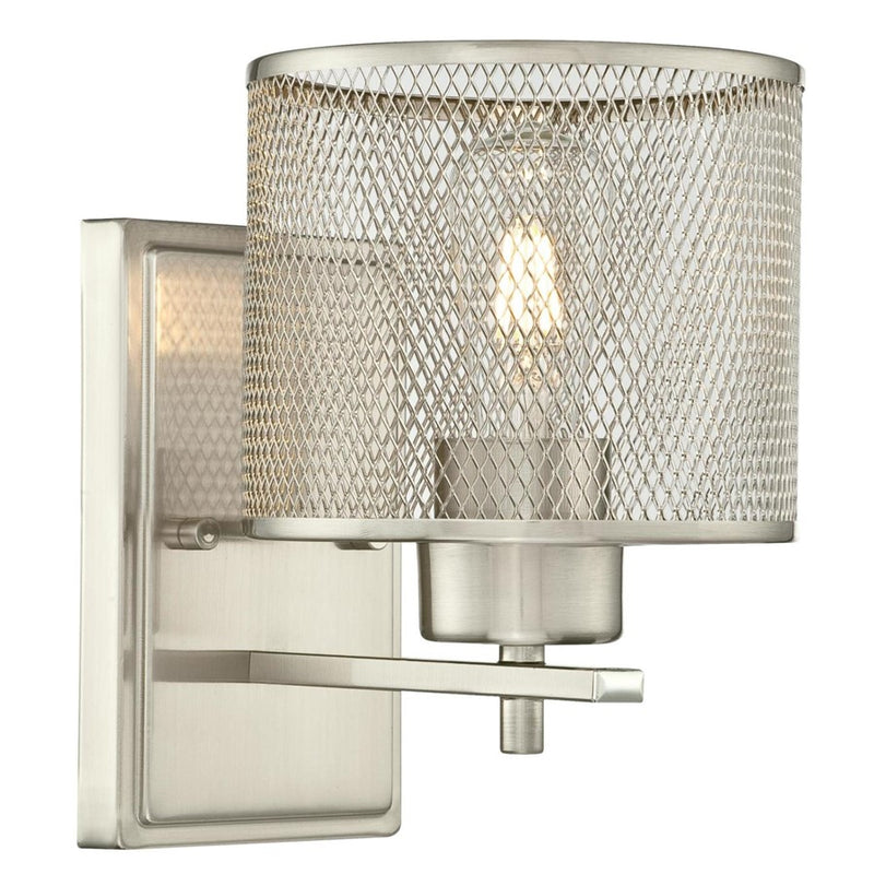 Westinghouse Morrison 9in 1-Light Wall Sconce | Brushed Nickel and Mesh Shade | Bathroom & Hallway | 6 x 8 x 9 in | Model 6327800