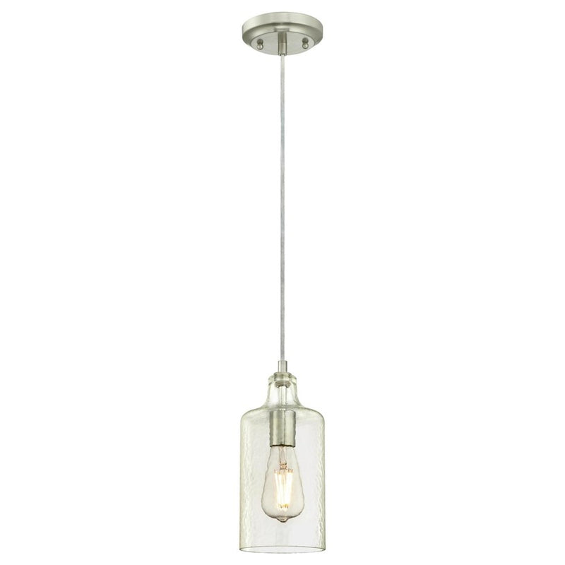Westinghouse Carmen 1Lt Pendant, Brushed Nickel/Clear Textured Glass - 6329000
