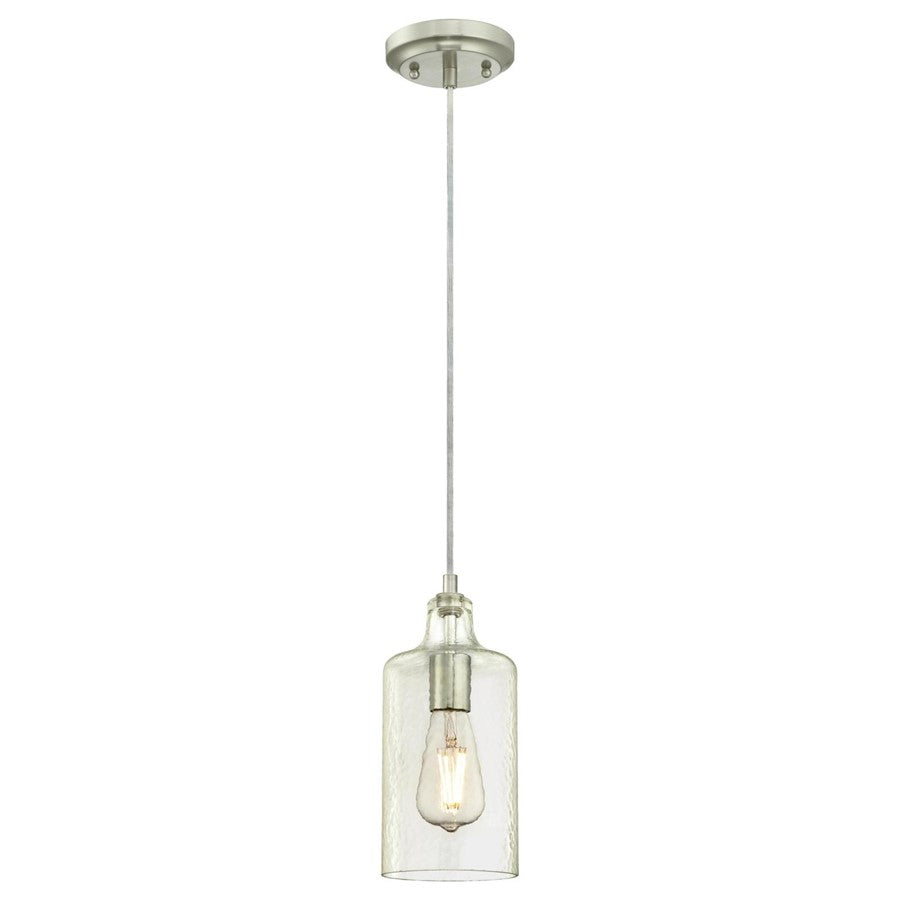 Westinghouse Carmen 1Lt Pendant, Brushed Nickel/Clear Textured Glass - 6329000