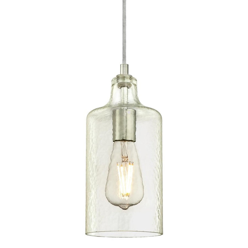 Westinghouse Carmen 11in 1-Light Mini Pendant | Brushed Nickel and Clear Textured Glass | Kitchen Island & Dining Room | 5 x 5 x 11 in | Model 6329000