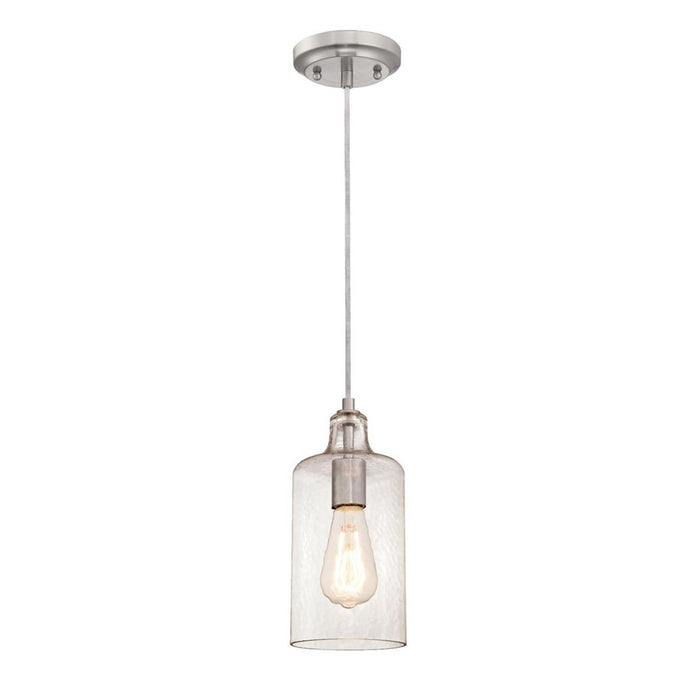 Westinghouse Carmen 1Lt Pendant, Brushed Nickel/Clear Textured Glass