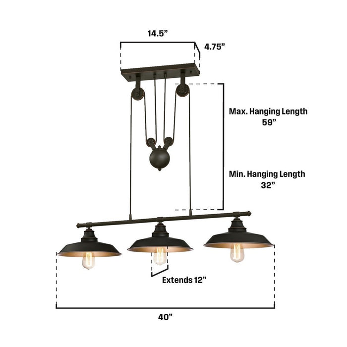 Westinghouse Iron Hill 3 Light Pendant, Oil Rubbed Bronze/Metal Shades