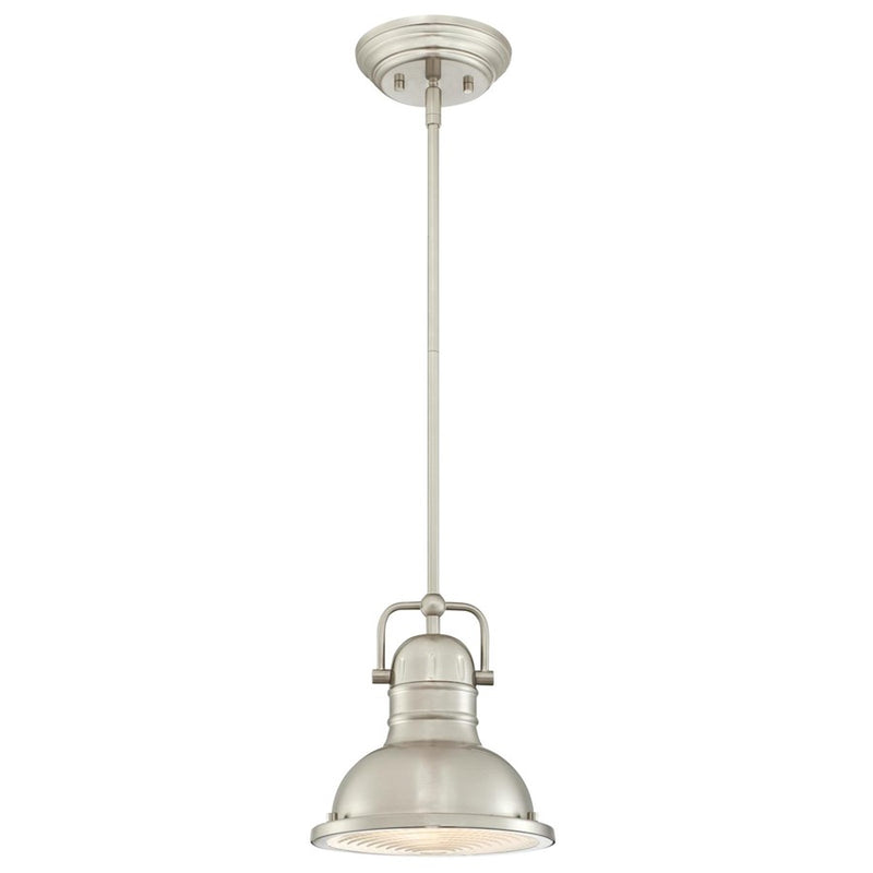Westinghouse Boswell 9in 1-Light LED Mini Pendant | Industrial Brushed Nickel and Frosted Prismatic Lens | Kitchen Island & Dining | Model 6334600