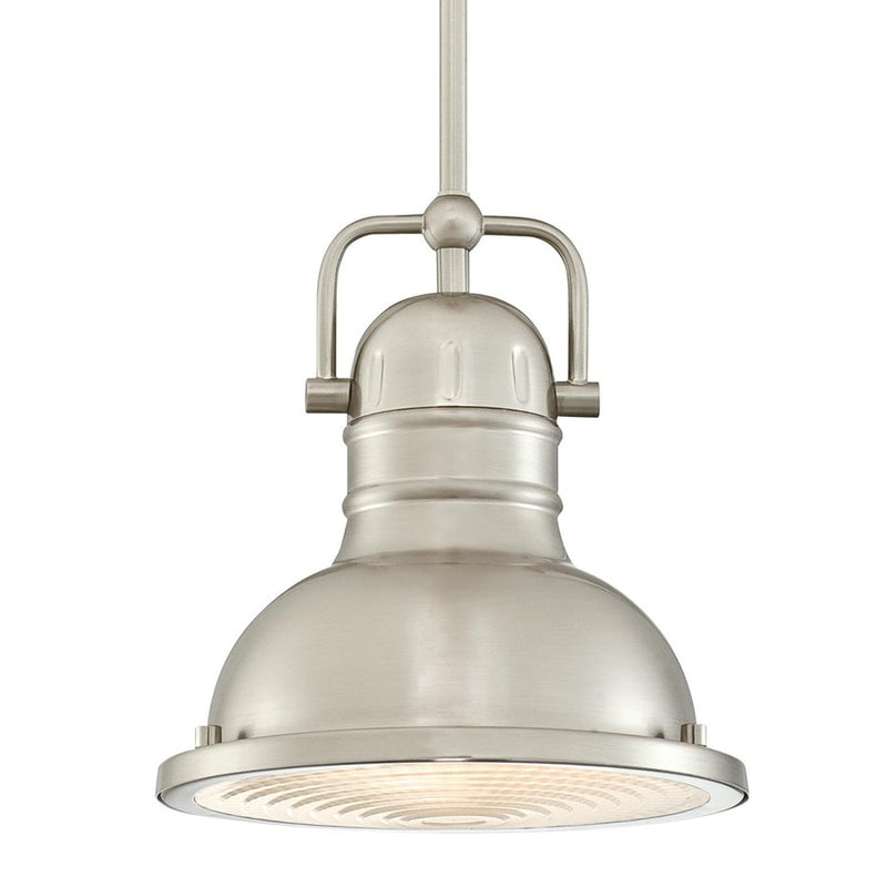 Westinghouse Boswell 9in 1-Light LED Mini Pendant | Industrial Brushed Nickel and Frosted Prismatic Lens | Kitchen Island & Dining | Model 6334600