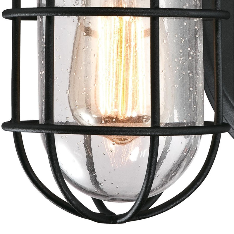 Westinghouse Crestview 12in 1-Light Outdoor Wall Sconce | Industrial Textured Black and Clear Seeded Glass | Entryway & Covered Porch | Model 6334700