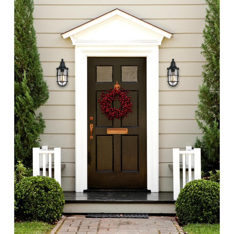 Westinghouse Crestview 12in 1-Light Outdoor Wall Sconce | Industrial Textured Black and Clear Seeded Glass | Entryway & Covered Porch | Model 6334700
