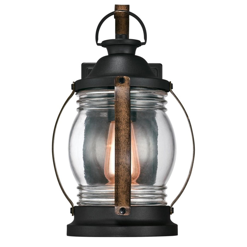 Westinghouse Canyon 8in 1-Light Outdoor Sconce | Rustic Textured Black and Barnwood Clear Glass | Covered Porch & Entryway | Model 6335100