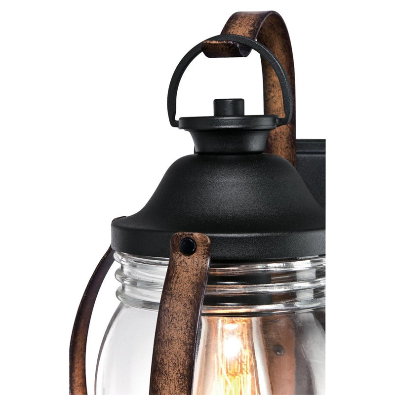 Westinghouse Canyon 8in 1-Light Outdoor Sconce | Rustic Textured Black and Barnwood Clear Glass | Covered Porch & Entryway | Model 6335100
