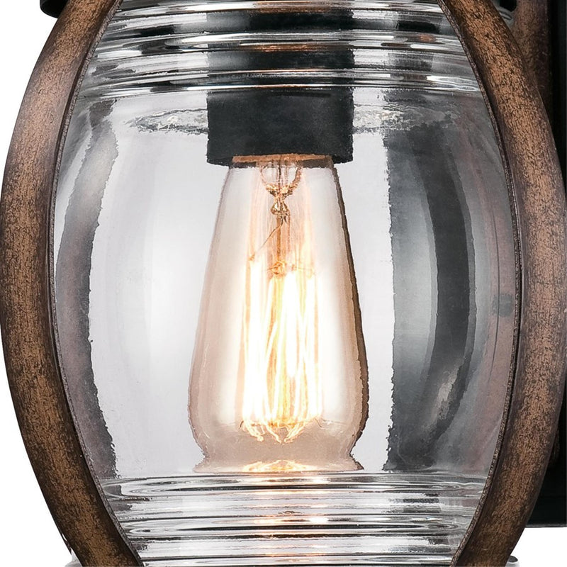 Westinghouse Canyon 8in 1-Light Outdoor Sconce | Rustic Textured Black and Barnwood Clear Glass | Covered Porch & Entryway | Model 6335100