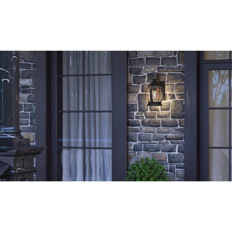 Westinghouse Canyon 8in 1-Light Outdoor Sconce | Rustic Textured Black and Barnwood Clear Glass | Covered Porch & Entryway | Model 6335100