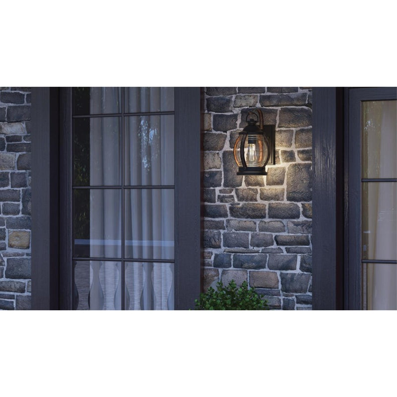 Westinghouse Canyon 8in 1-Light Outdoor Sconce | Rustic Textured Black and Barnwood Clear Glass | Covered Porch & Entryway | Model 6335100