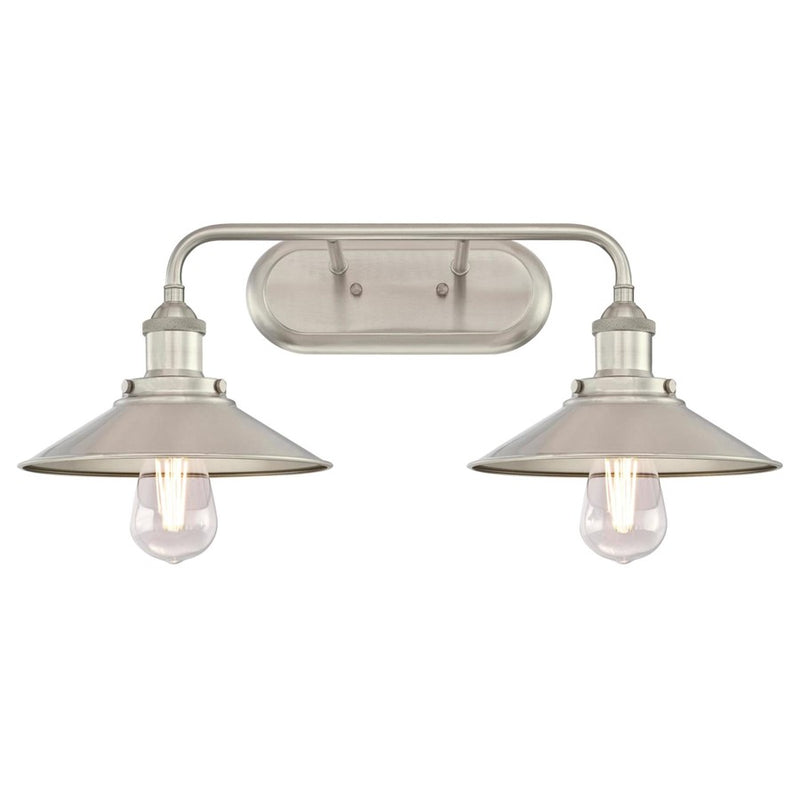 Westinghouse Maggie 22in 2-Light Wall Sconce | Vintage Brushed Nickel Metal Shades | Bathroom & Dining Room | 22 x 10 x 8 in | Model 6336300