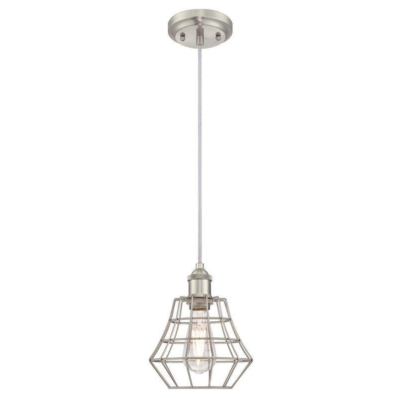 Westinghouse Nathaniel 1 Light Pendant, Brushed Nickel/Cage Shade - 6337200